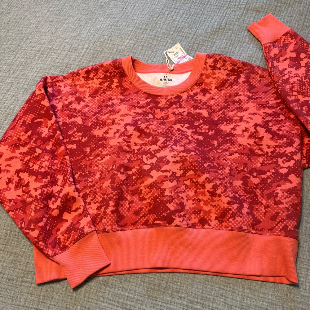 Under Armour Rival Fleece Camo Crew Pull-over Crop Boxy Sweatshirt Women Sz Xs